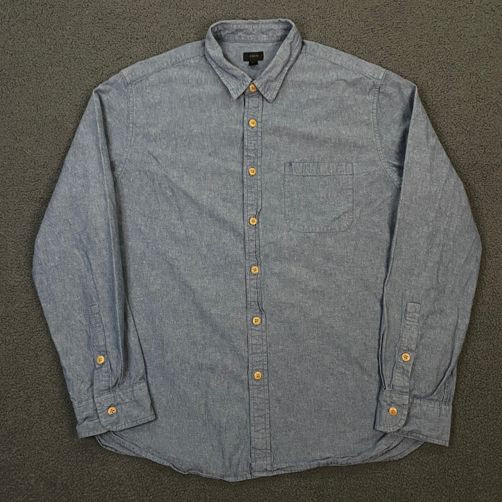 J.CREW Chambray Shirt Mens Large Blue Button Up Long Sleeve Denim Jean